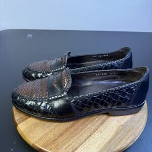 Bragano Italy Men’s Shoes Loafers Brown/Black Leather With Woven Design 8.5 M